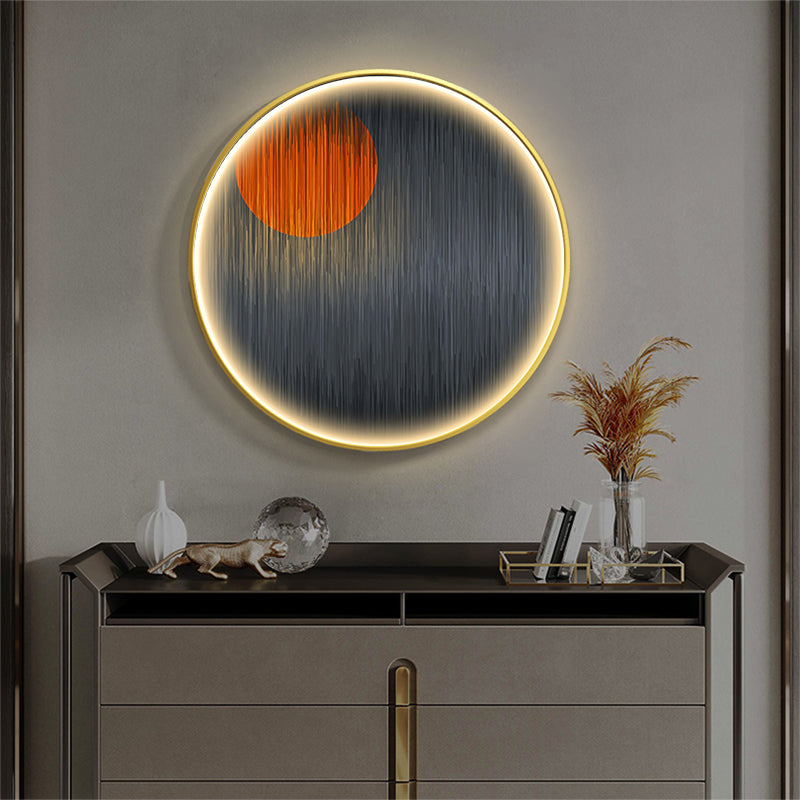 FINAL Single Circle Canvas / Crystal Porcelain / LED Wall Art Lamp Abstract Wall Hanging