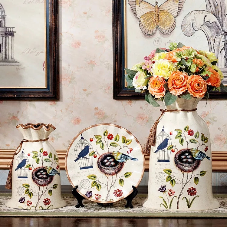 Ceramic 3PC Vases/ Jars set  With Ceramic Plate