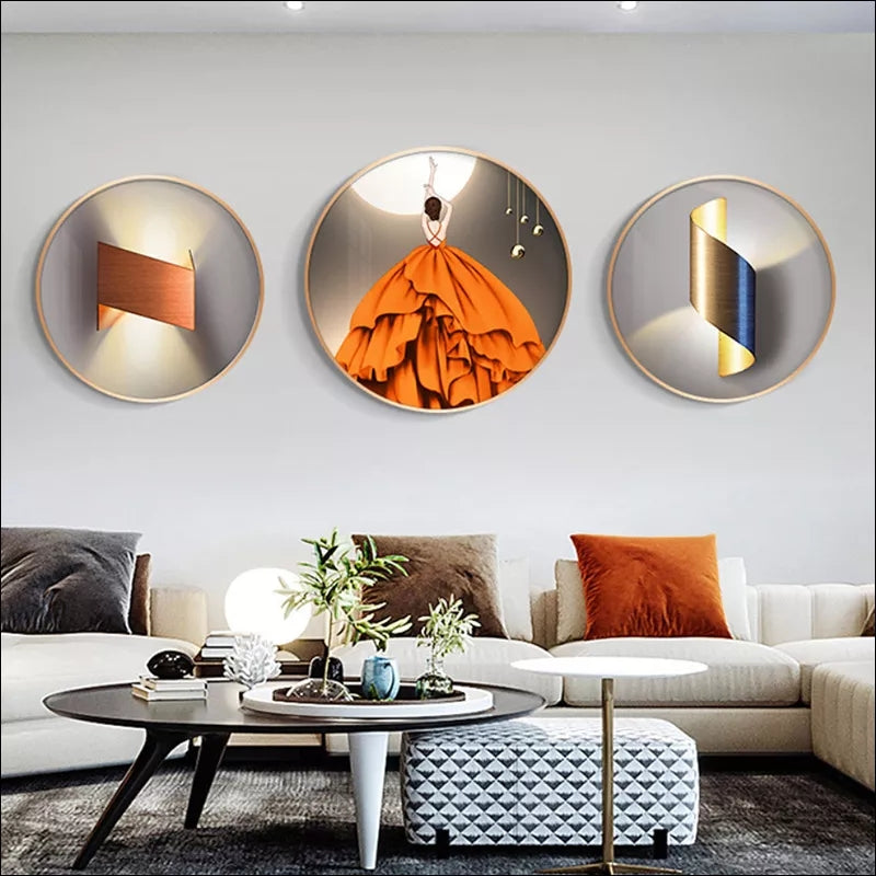 2+1 PC Circle Canvas / Crystal Porcelain / LED Wall Art Lamp Abstract Wall Hanging