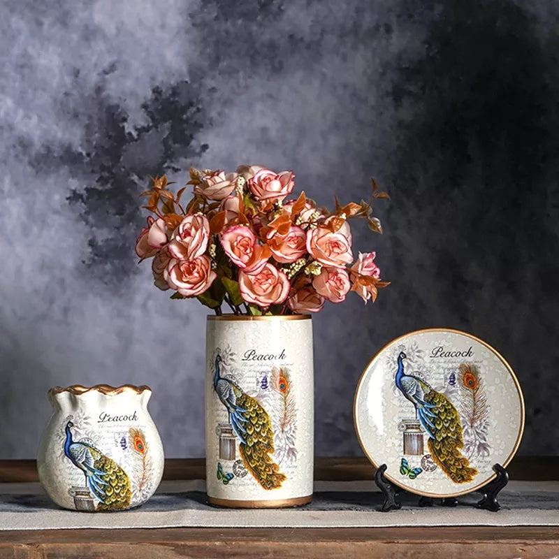 Ceramic 3PC Vases/ Jars set  With Ceramic Plate