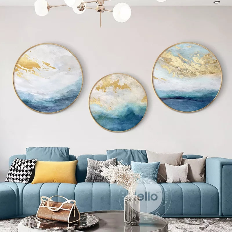 2+1 PC Circle Canvas / Crystal Porcelain / LED Wall Art Lamp Abstract Wall Hanging