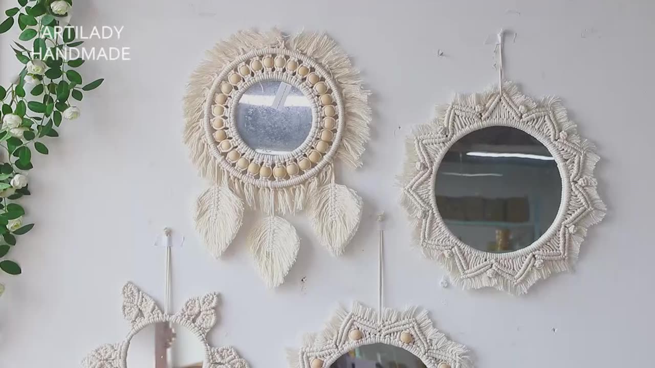 Handloom Wall Decor -  Mirror Boho Woven Mirror Tapestry