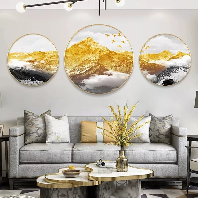 2+1 PC Circle Canvas / Crystal Porcelain / LED Wall Art Lamp Abstract Wall Hanging