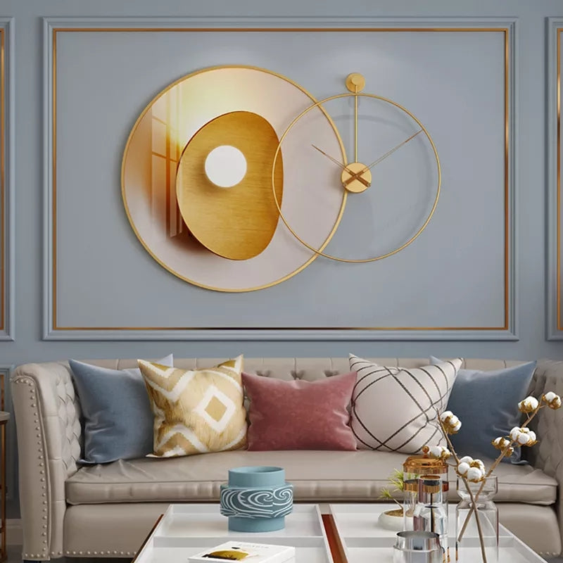 Metal Circle Clock - Crystal Porcelain Abstract Wall Hanging