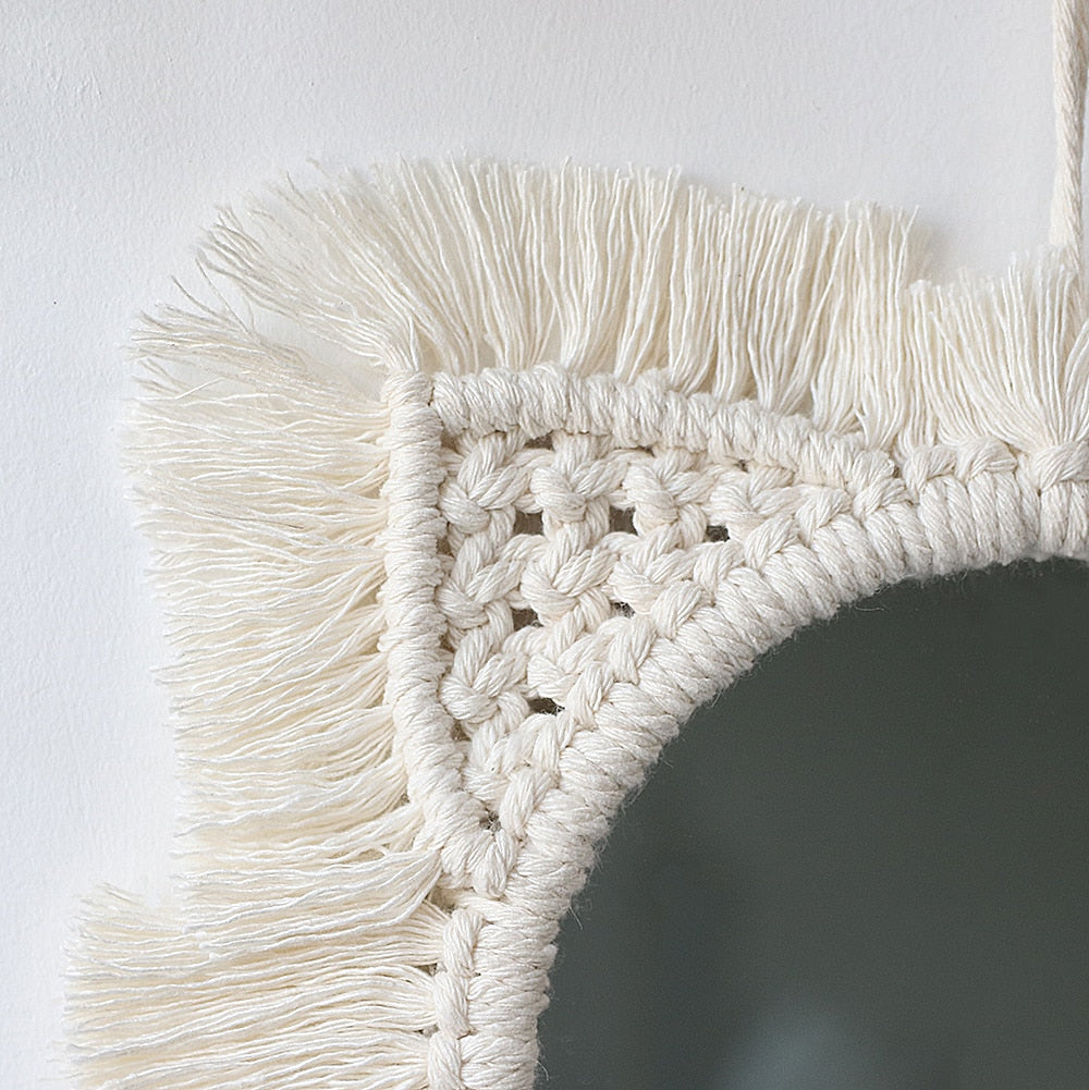 Handloom Wall Decor -  Mirror Boho Woven Mirror Tapestry