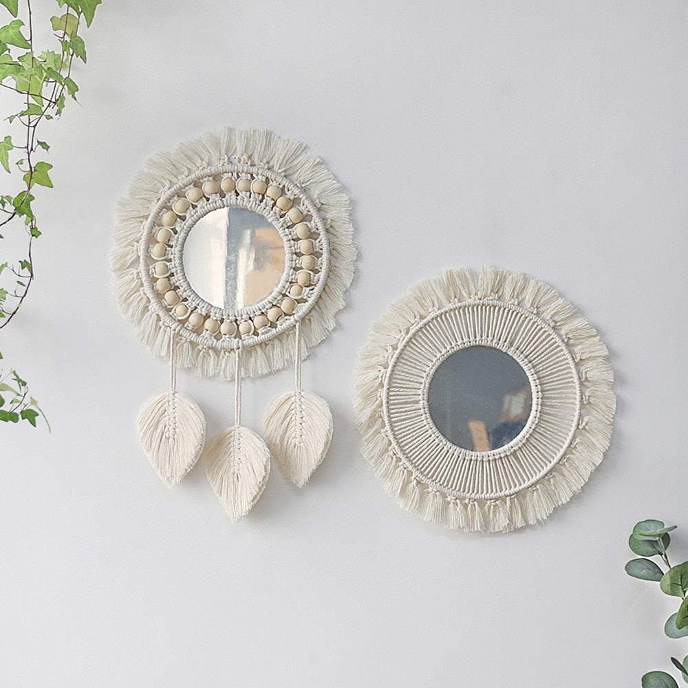 Handloom Wall Decor -  Mirror Boho Woven Mirror Tapestry