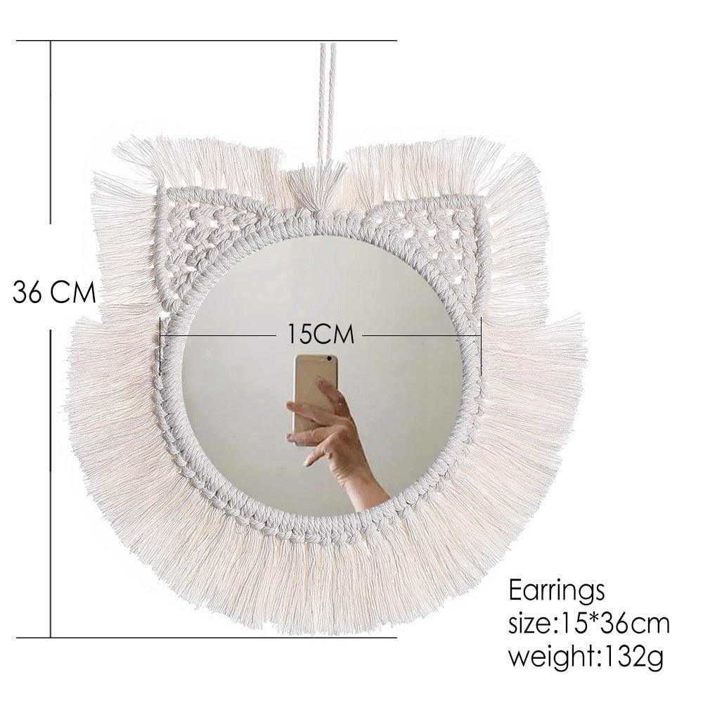 Handloom Wall Decor -  Mirror Boho Woven Mirror Tapestry