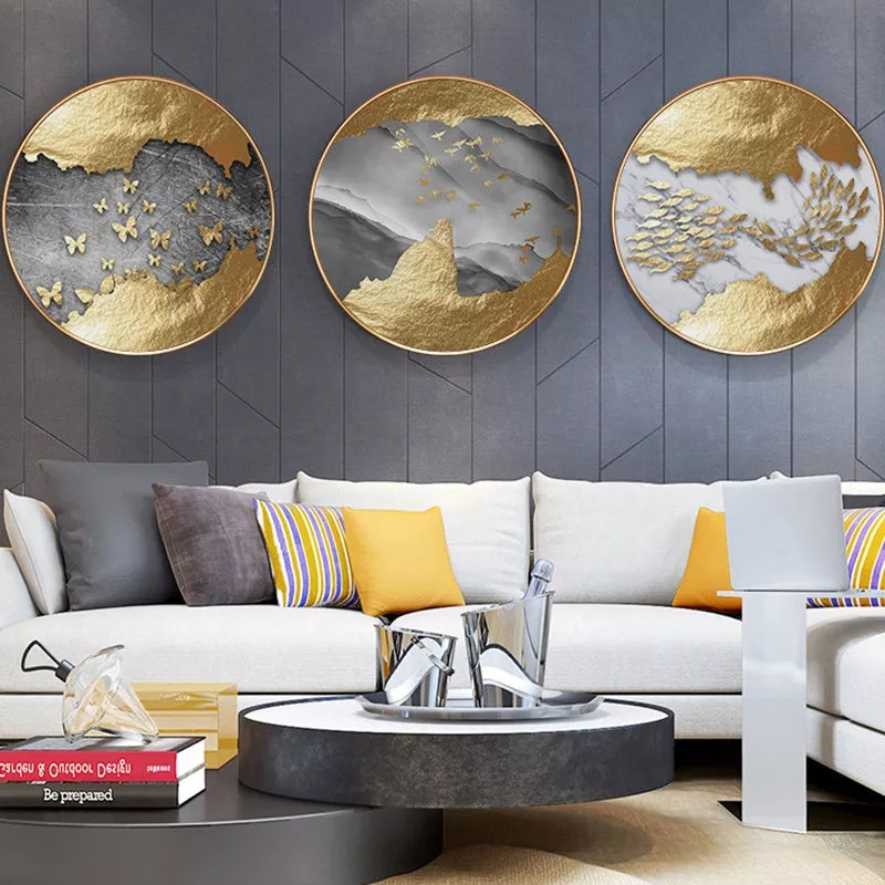 3PC Same Size Circle Canvas / Crystal Porcelain / LED Wall Art Lamp Abstract Wall Hanging