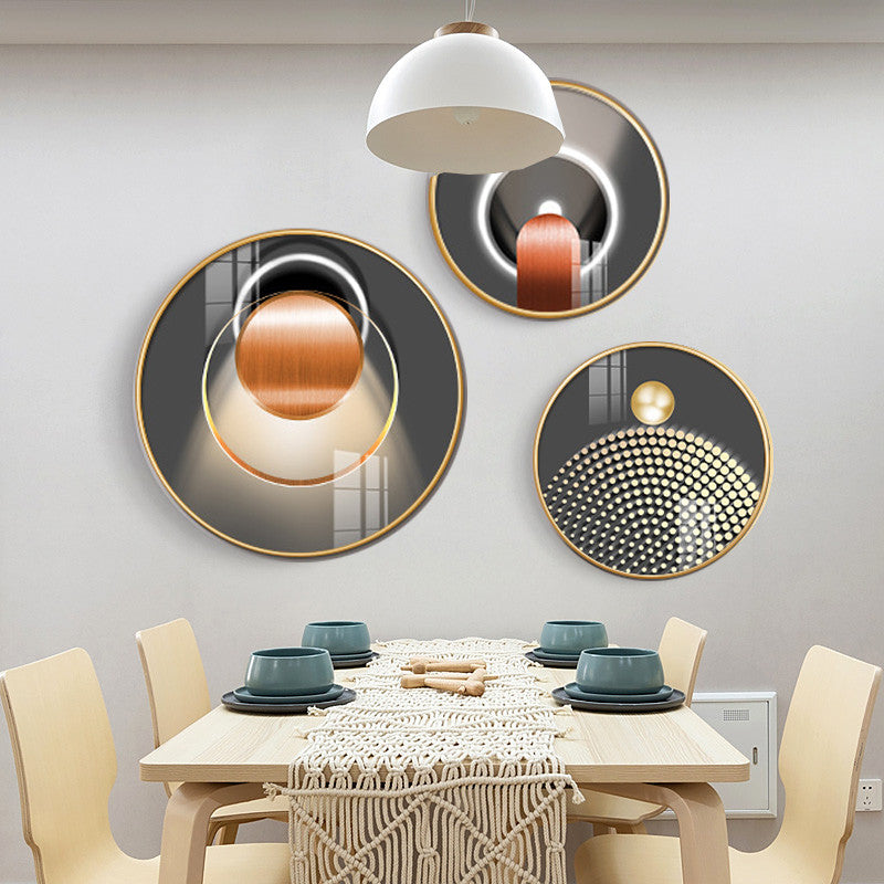 FINAL Different Size 3PC Circle Canvas / Crystal Porcelain / LED Wall Art Lamp Abstract Wall Hanging