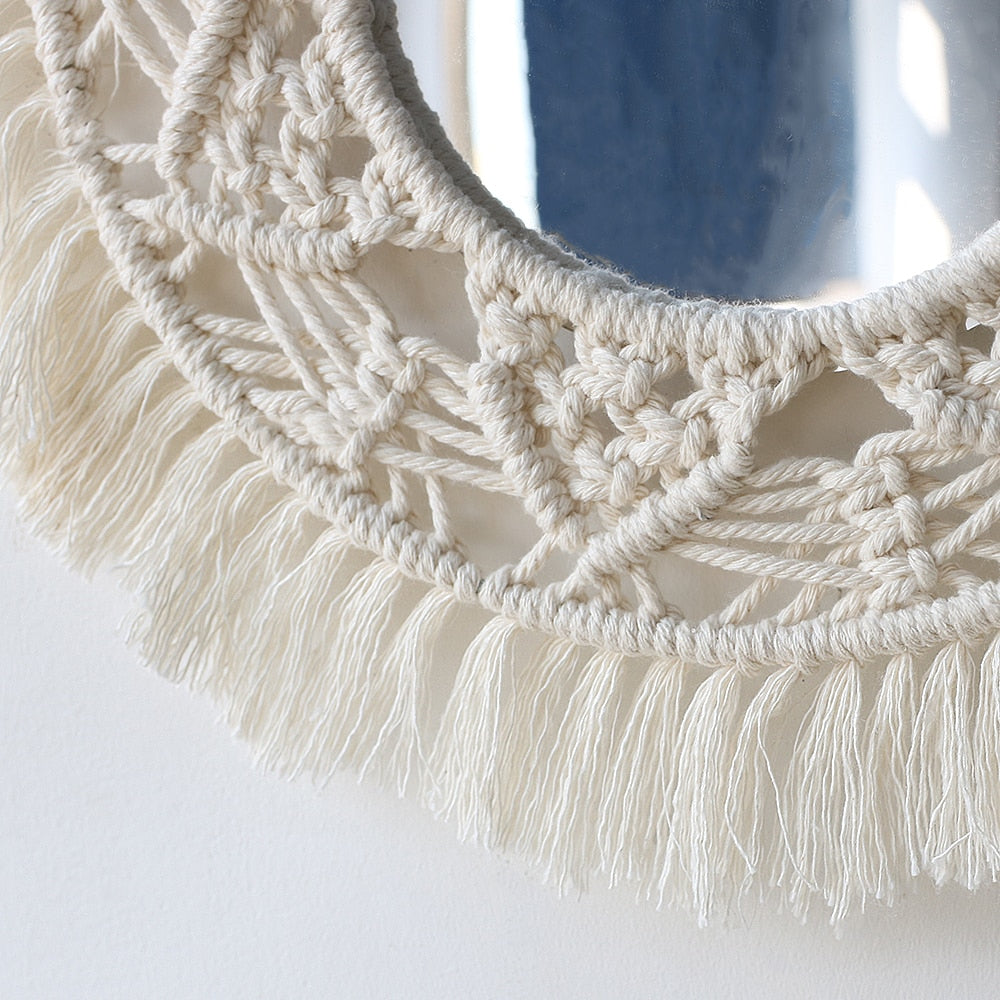 Handloom Wall Decor -  Mirror Boho Woven Mirror Tapestry