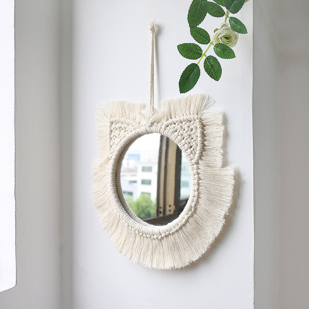 Handloom Wall Decor -  Mirror Boho Woven Mirror Tapestry