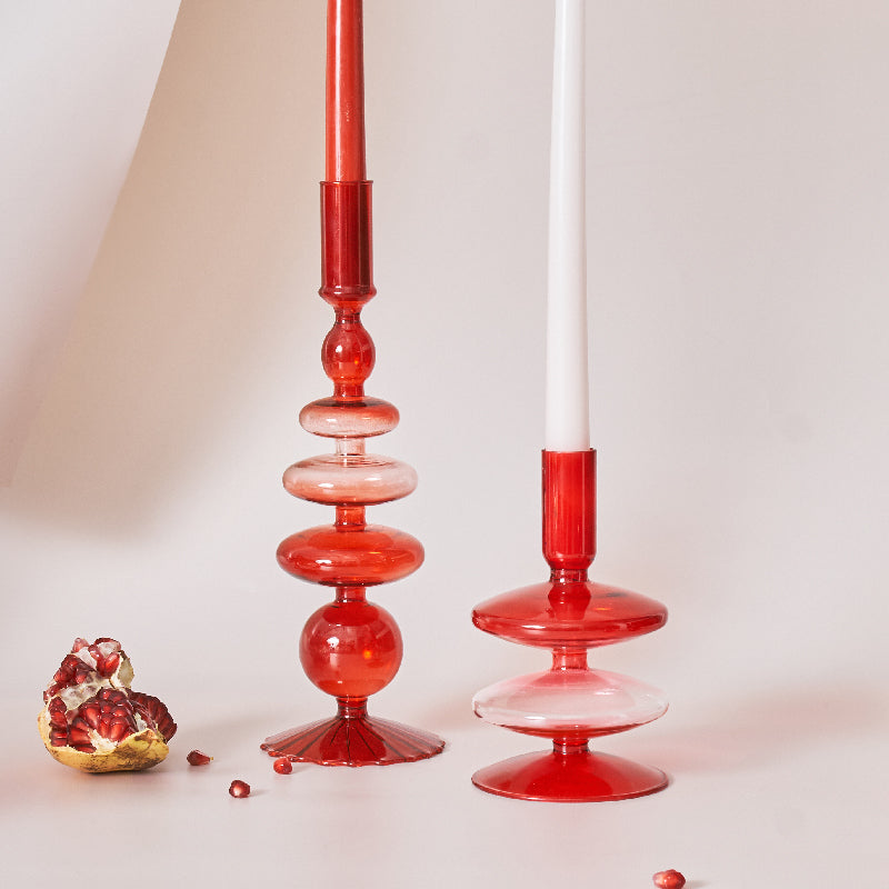 Candleholder and Vase - Red Glass Taper Candle Holder Table Decoration