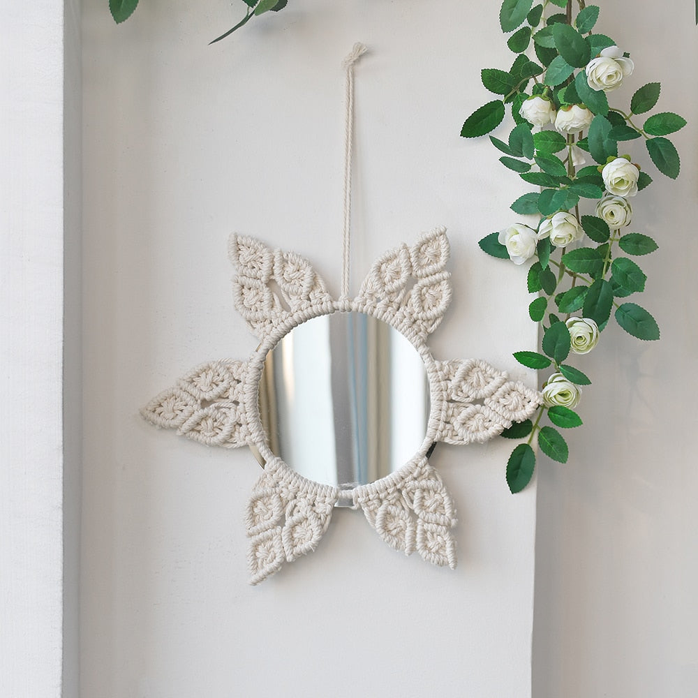 Handloom Wall Decor -  Mirror Boho Woven Mirror Tapestry