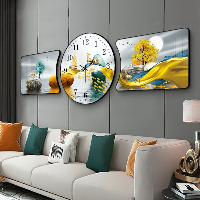 Canvas Landscape Different Shapes Clock 3 PC set - Deer Clock Design