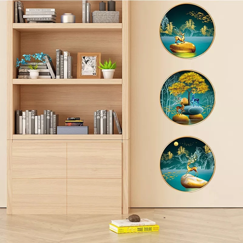 3PC Same Size Circle Canvas / Crystal Porcelain / LED Wall Art Lamp Abstract Wall Hanging