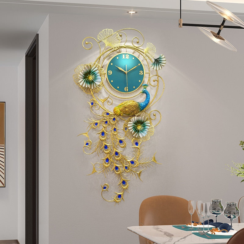 Peacock Clock -  Chinese style wall clock, living room, peacock decoratio