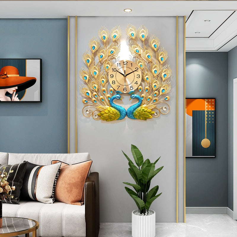 Peacock Clock - Wall clock living room household fashion Art