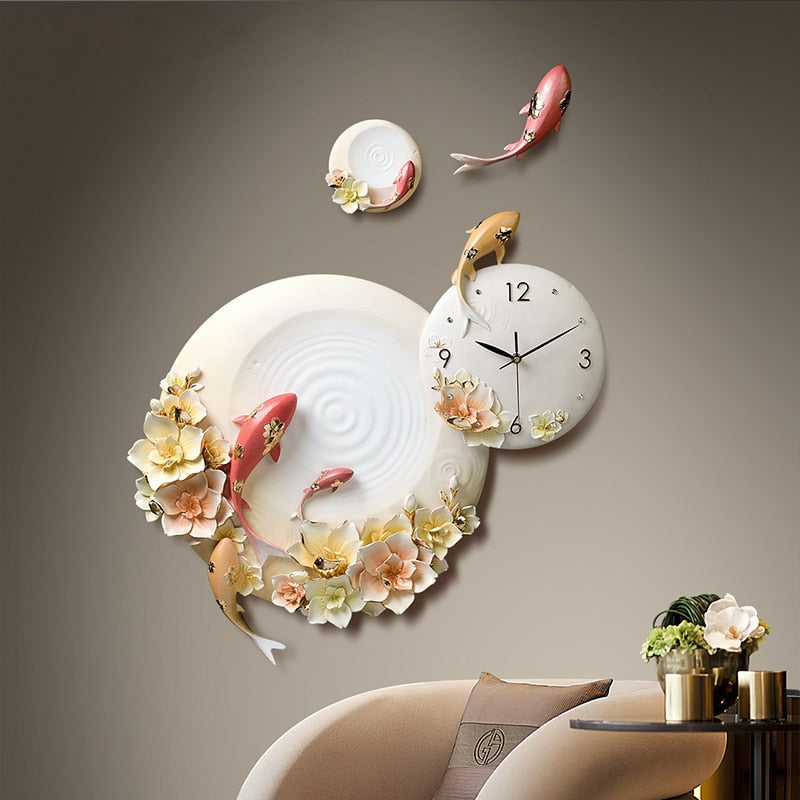 Resin Clock - 9 Koi Fish