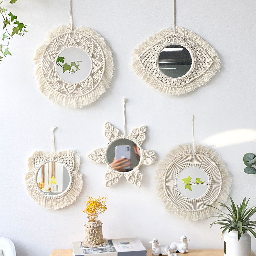 Handloom Wall Decor -  Mirror Boho Woven Mirror Tapestry