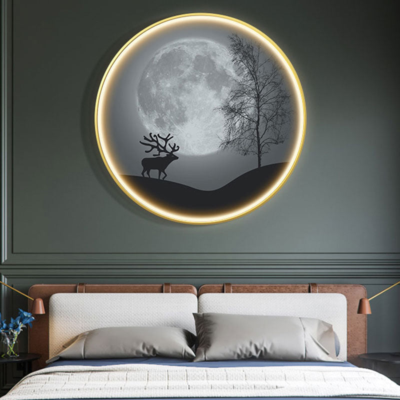 Single Circle Canvas / Crystal Porcelain / LED Wall Art Lamp Abstract Wall Hanging