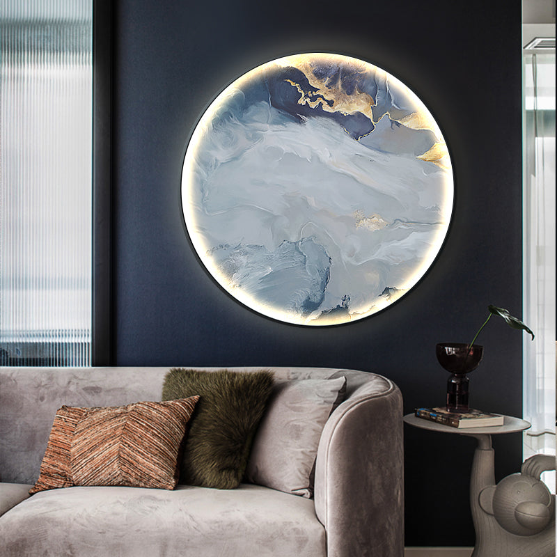 FINAL Single Circle Canvas / Crystal Porcelain / LED Wall Art Lamp Abstract Wall Hanging