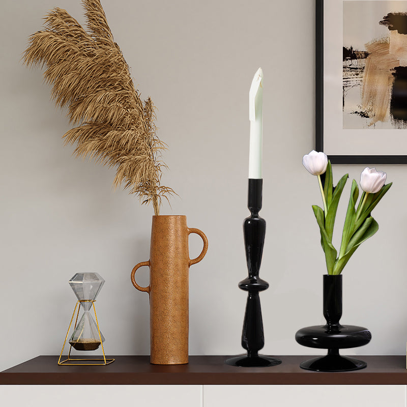 Candleholder -  Black Glass Flower Vase