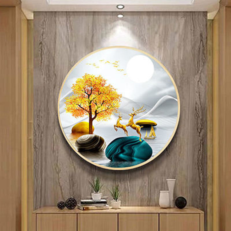 FINAL Single Circle Canvas / Crystal Porcelain / LED Wall Art Lamp Abstract Wall Hanging