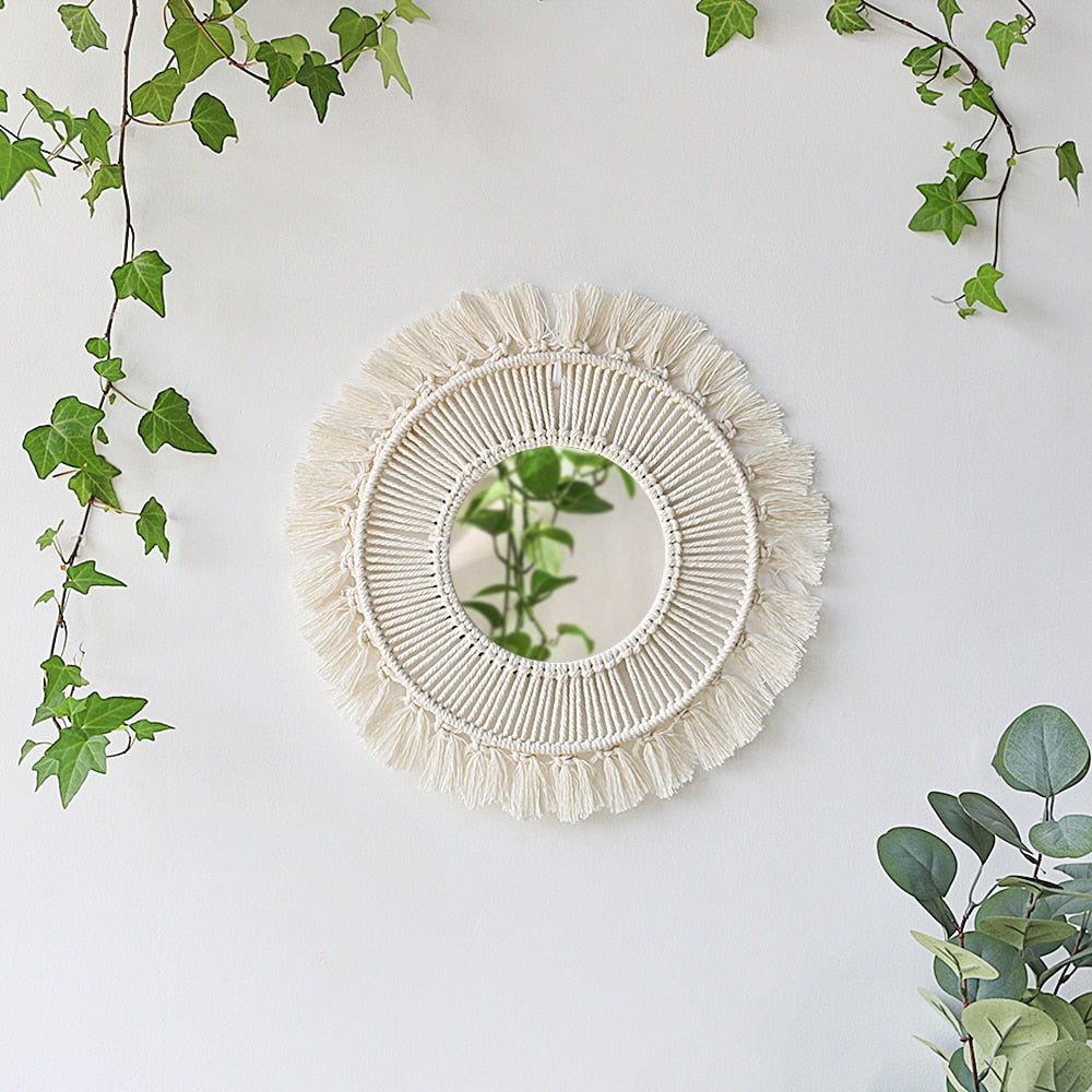 Handloom Wall Decor -  Mirror Boho Woven Mirror Tapestry