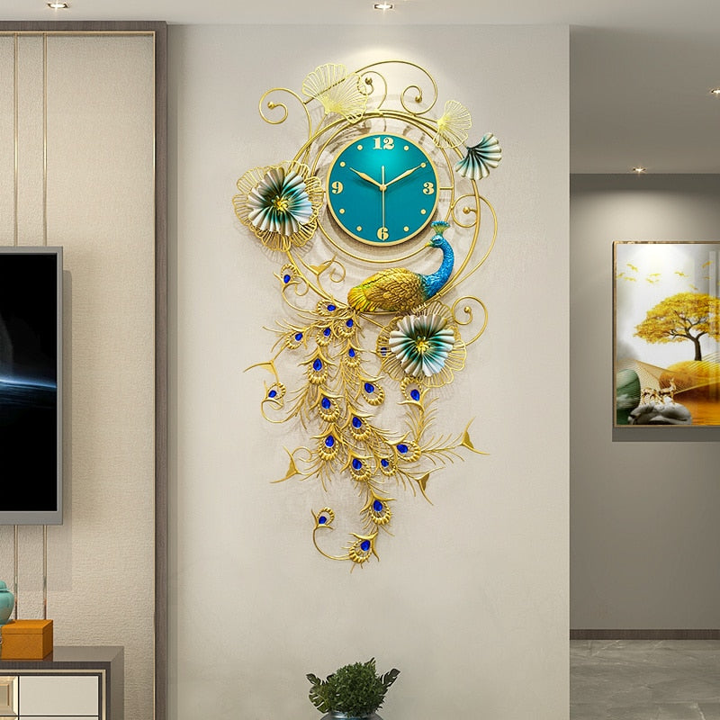 Peacock Clock -  Chinese style wall clock, living room, peacock decoratio