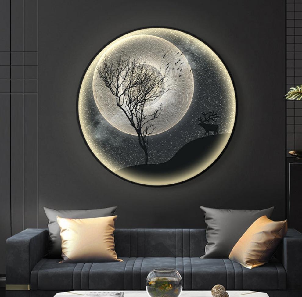 Single Circle Canvas / Crystal Porcelain / LED Wall Art Lamp Abstract Wall Hanging