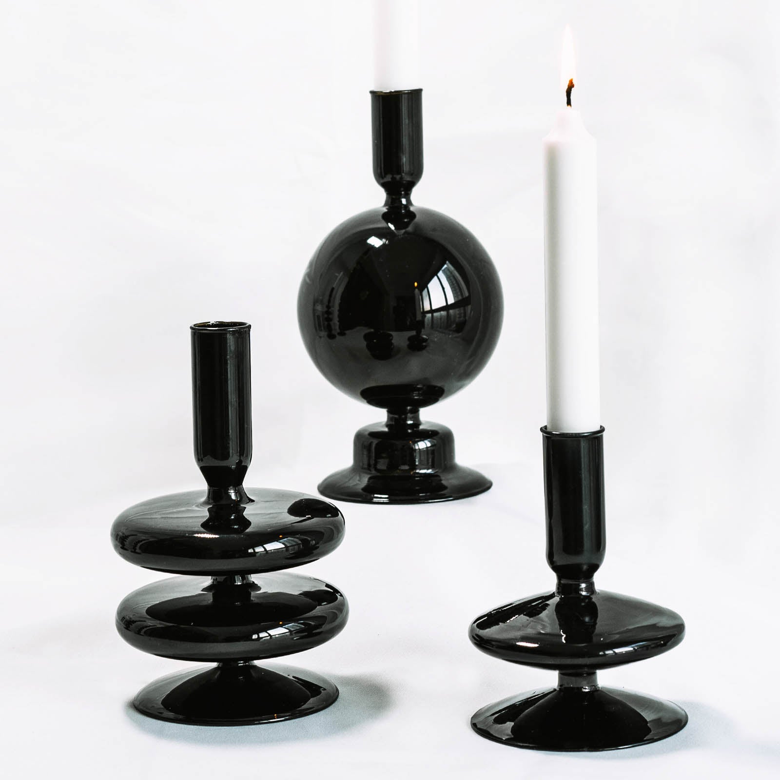 Candleholder -  Black Glass Flower Vase