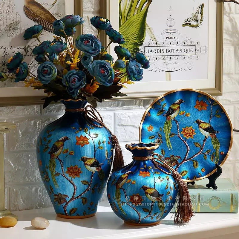 Ceramic 3PC Vases/ Jars set  With Ceramic Plate