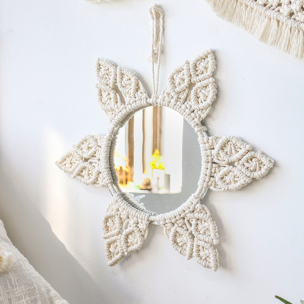 Handloom Wall Decor -  Mirror Boho Woven Mirror Tapestry