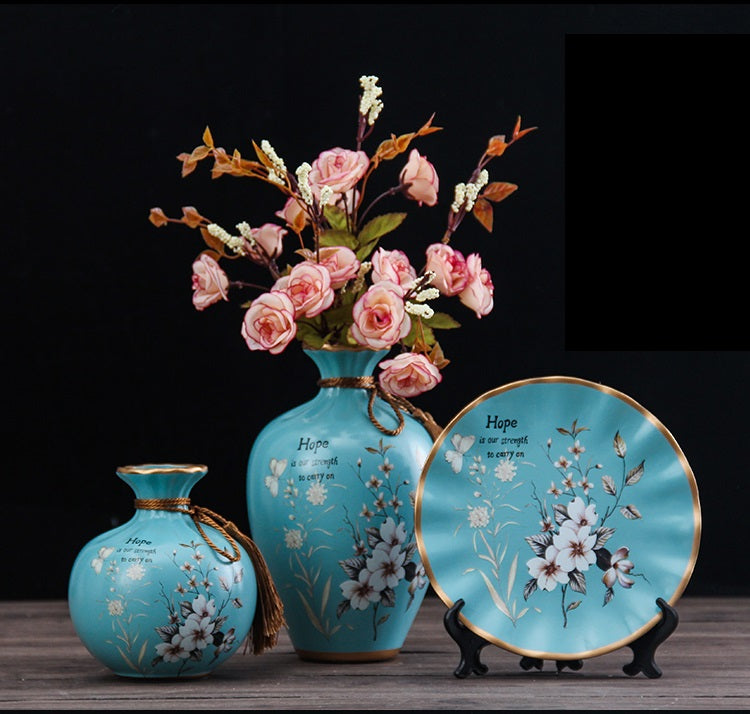 Ceramic 3PC Vases/ Jars set  With Ceramic Plate