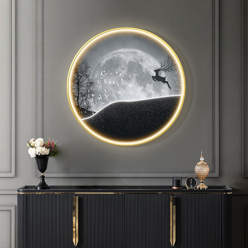 Single Circle Canvas / Crystal Porcelain / LED Wall Art Lamp Abstract Wall Hanging