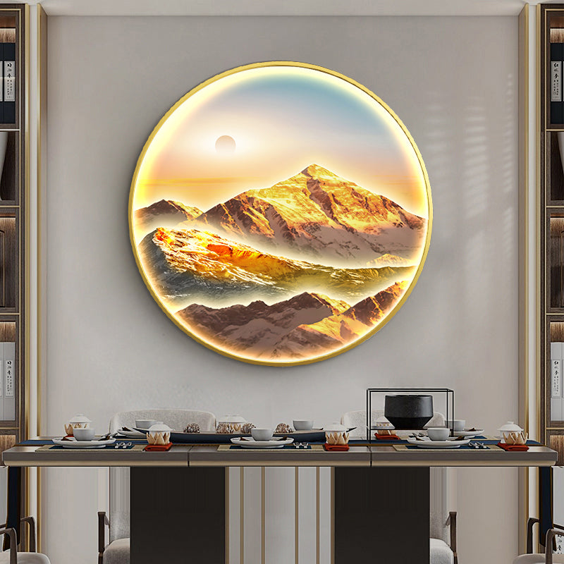 FINAL Single Circle Canvas / Crystal Porcelain / LED Wall Art Lamp Abstract Wall Hanging