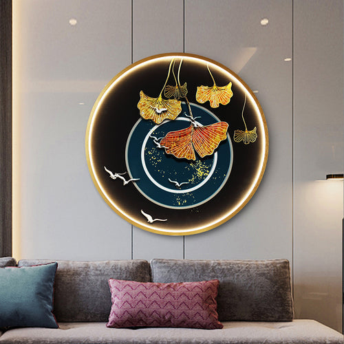 FINAL Single Circle Canvas / Crystal Porcelain / LED Wall Art Lamp Abstract Wall Hanging