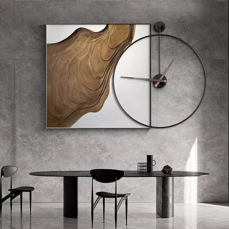 Metal Circle Clock - Circle Metal Clock and Square Crystal Porcelain Wall Hanging