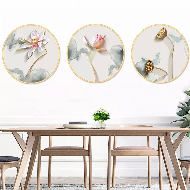 3PC Same Size Circle Canvas / Crystal Porcelain / LED Wall Art Lamp Abstract Wall Hanging