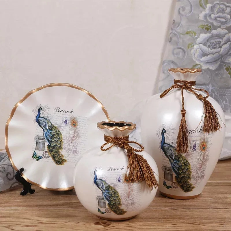 Ceramic 3PC Vases/ Jars set  With Ceramic Plate