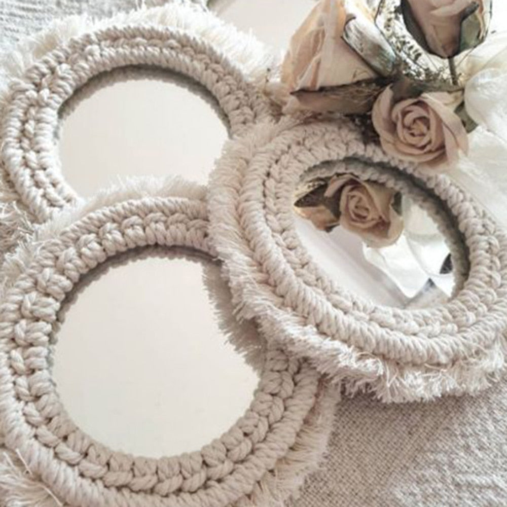 Handloom Wall Decor -  Mirror Boho Woven Mirror Tapestry
