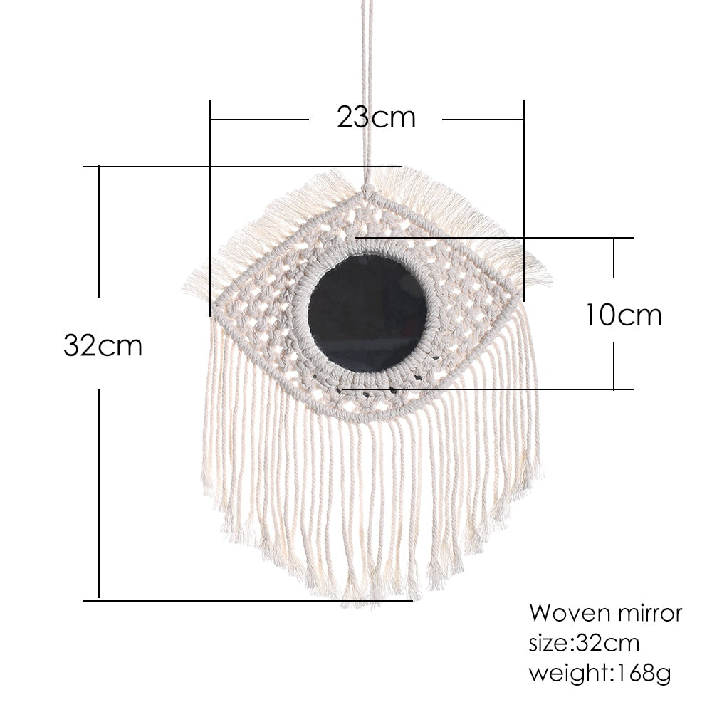 Handloom Wall Decor -  Mirror Boho Woven Mirror Tapestry