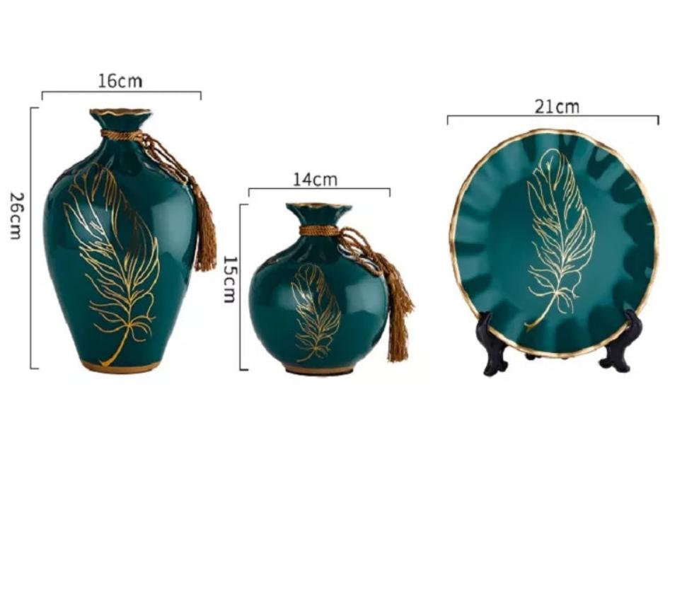 Ceramic 3PC Vases/ Jars set  With Ceramic Plate