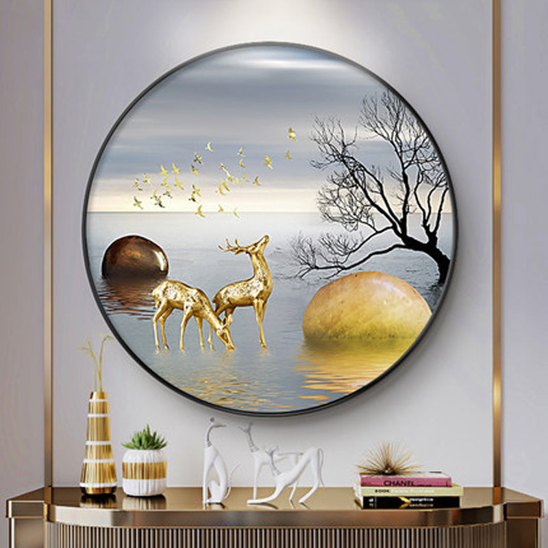 FINAL Single Circle Canvas / Crystal Porcelain / LED Wall Art Lamp Abstract Wall Hanging