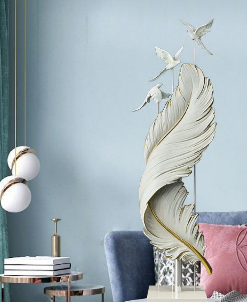 Floor Free Standing Large Ornament -  Feather and Birds