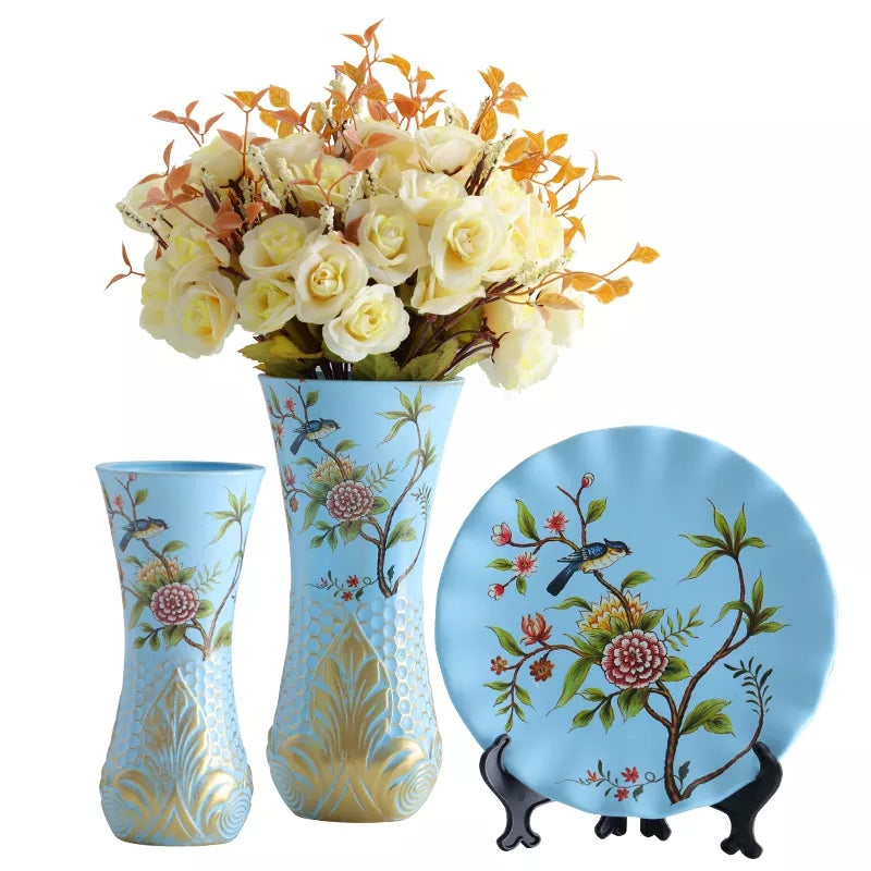 Ceramic 3PC Vases/ Jars set  With Ceramic Plate