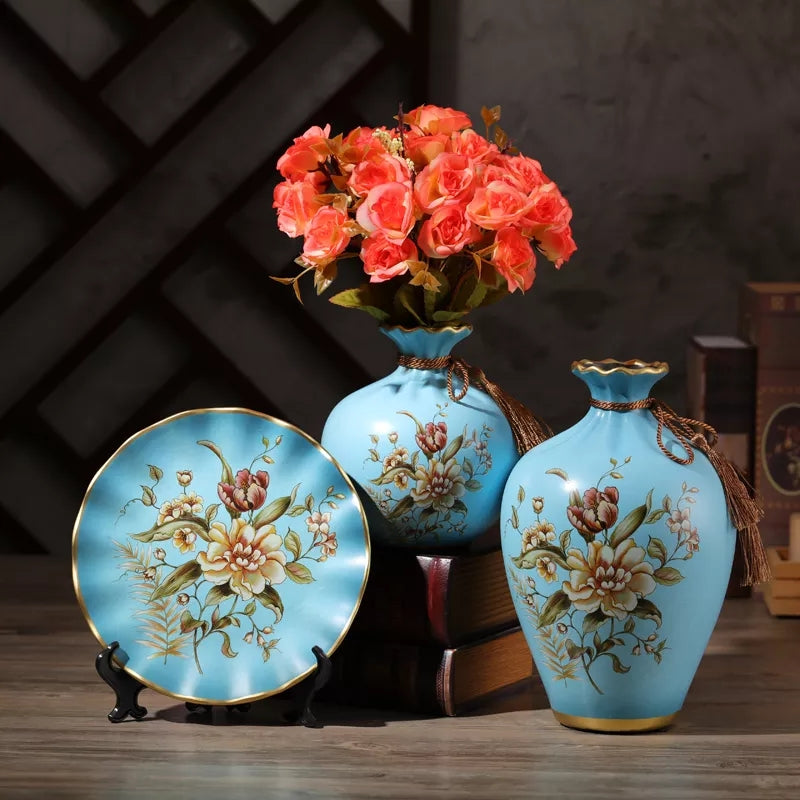 Ceramic 3PC Vases/ Jars set  With Ceramic Plate