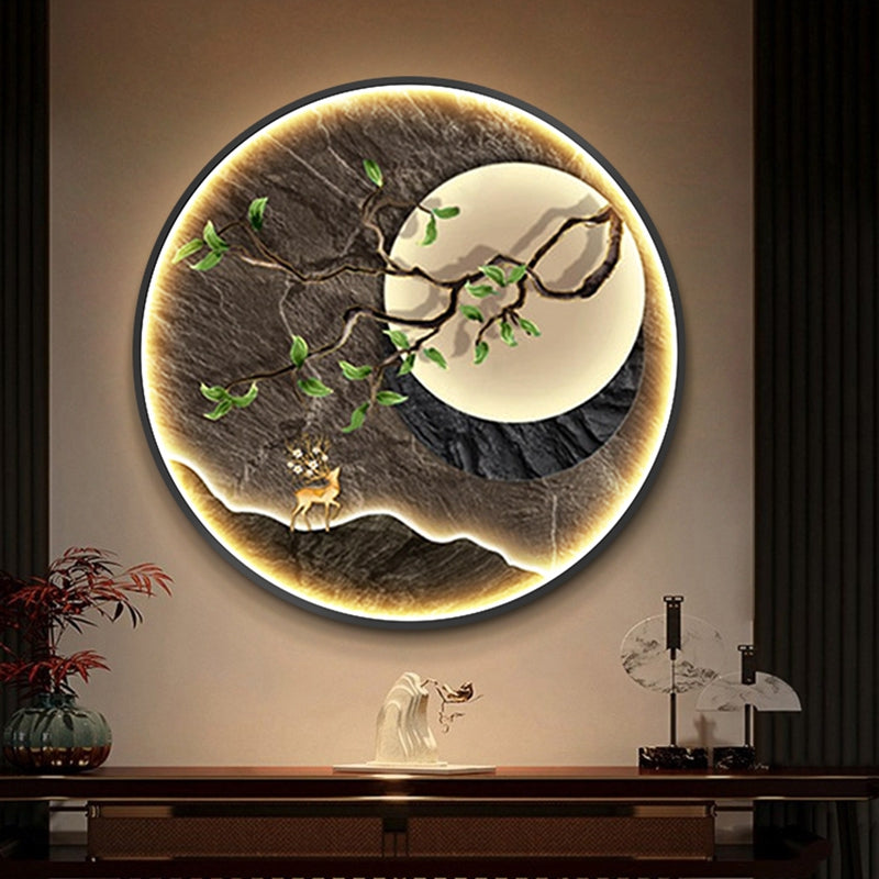 FINAL Single Circle Canvas / Crystal Porcelain / LED Wall Art Lamp Abstract Wall Hanging