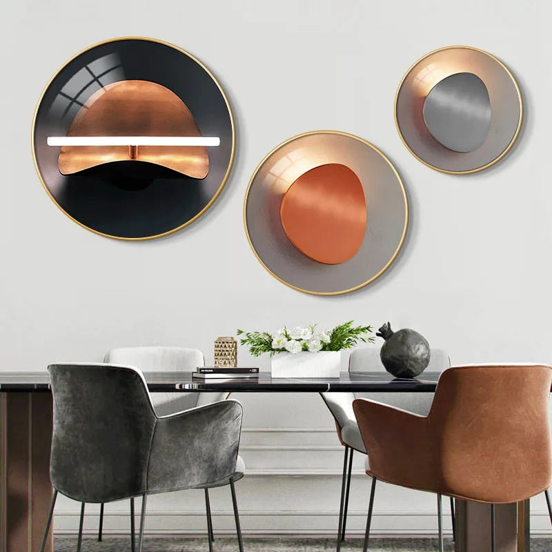 FINAL Different Size 3PC Circle Canvas / Crystal Porcelain / LED Wall Art Lamp Abstract Wall Hanging