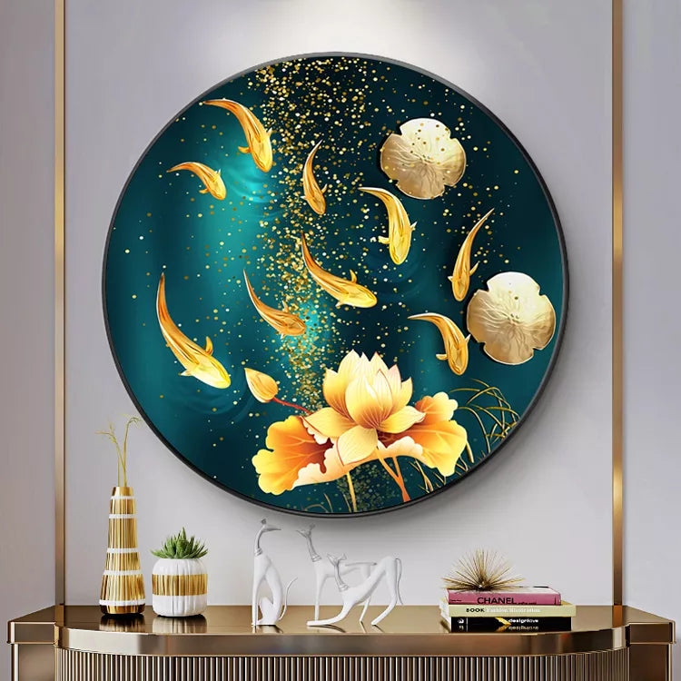 Single Circle Canvas / Crystal Porcelain / LED Wall Art Lamp Abstract Wall Hanging